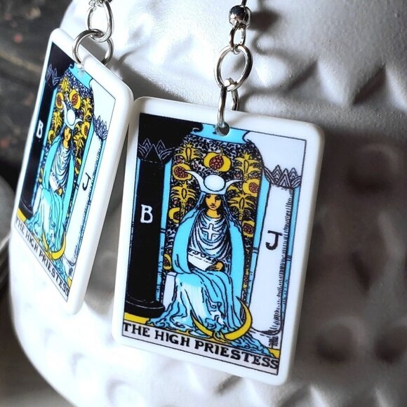 Mystical Tarot Card The High Priestess Oracle Archetype Lightweight Earrings - Picture 3 of 6